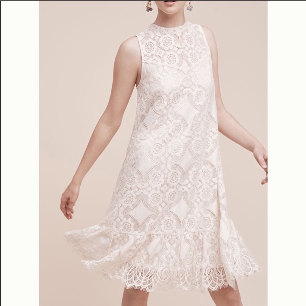 Anthropologie Floreat Manon Ivory Lace Dress Sz 12